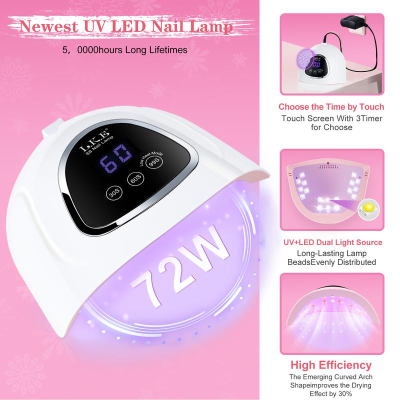 LKENail S8 LED Nail Lamp,Upgrade 72W Nail Dryer for Gel Polish with LCD Display,Auto Sensor and 3 Timer settings,Professional Curing Lamp Light for Salon and Home,Thanksgiving Gifts for Girlfriends