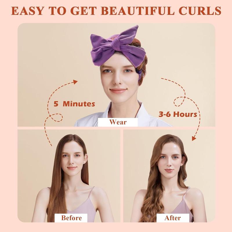 No Heat Curlers, Overnight Curls No Heat Curling Headband Soft Hair Curler Rollers to Sleep In, 70 Inches Non Heat Hair Wrap Curling Rod Ribbon for Women Long Wave Hair, 9 count Gift Set (Purple)