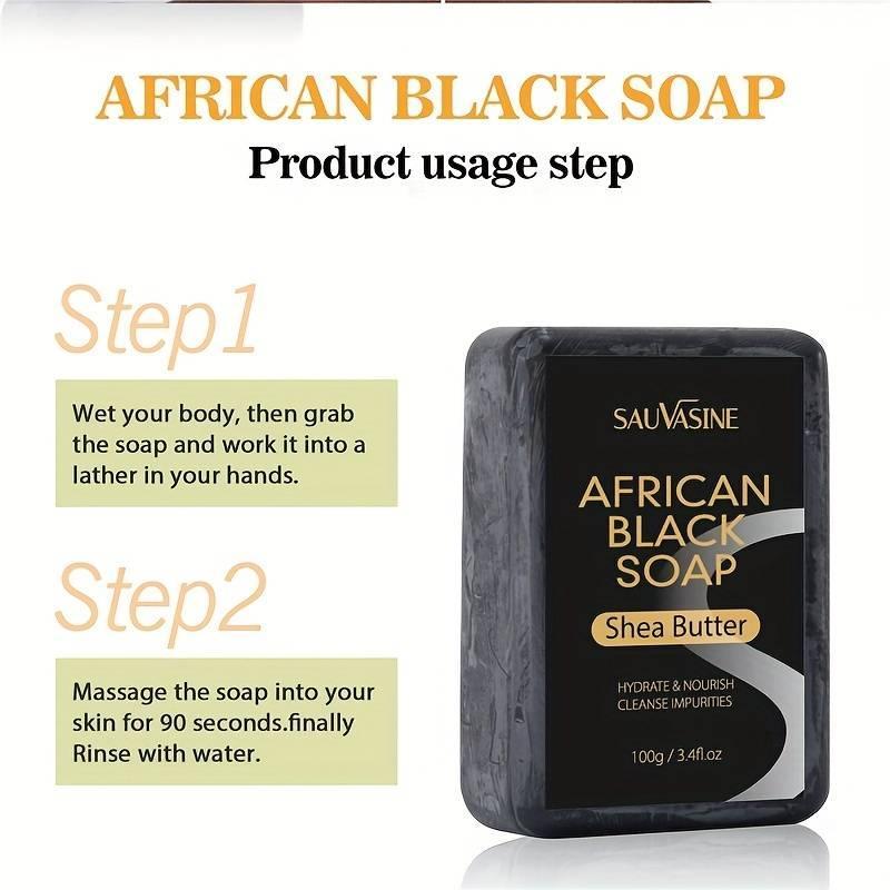 African Black Soap, 2 Counts Moisturizing Skin Soap, Deep Cleansing Skin Soap for Face & Body, Body Wash & Cleansers for Men & Women