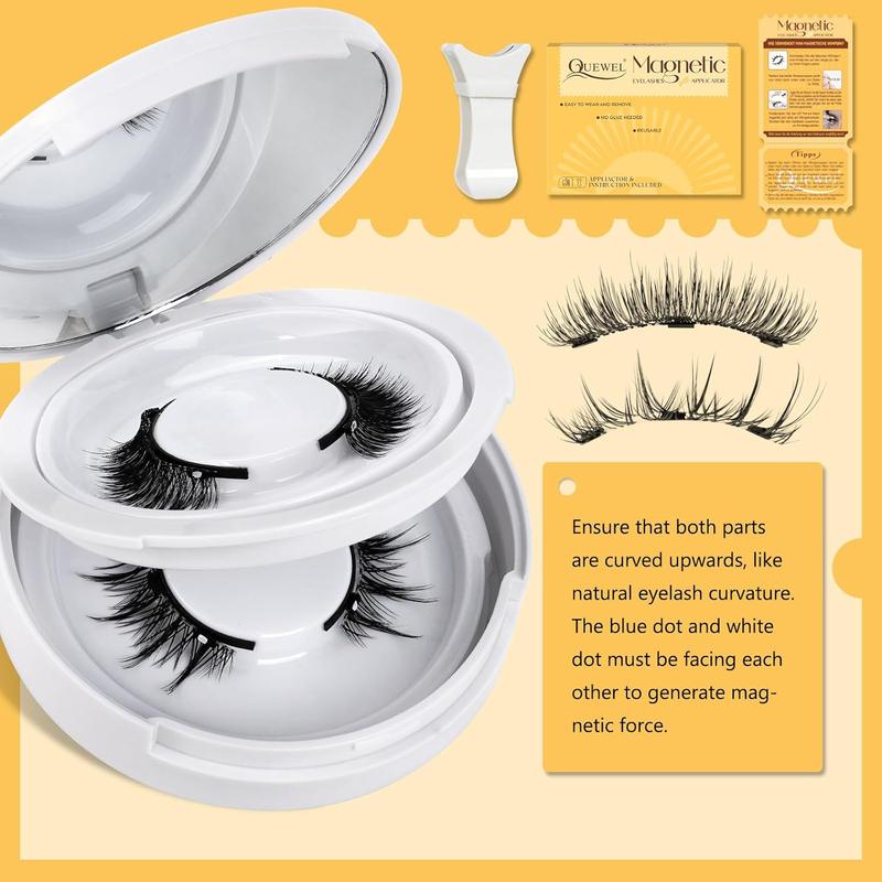 SQueen Magnetic Eyelashes Reusable Applicator Fluffy False Eyelashes, 2 Pair No Glue Easy Put On Reusable Lashes Extension Makeup Cosmetic