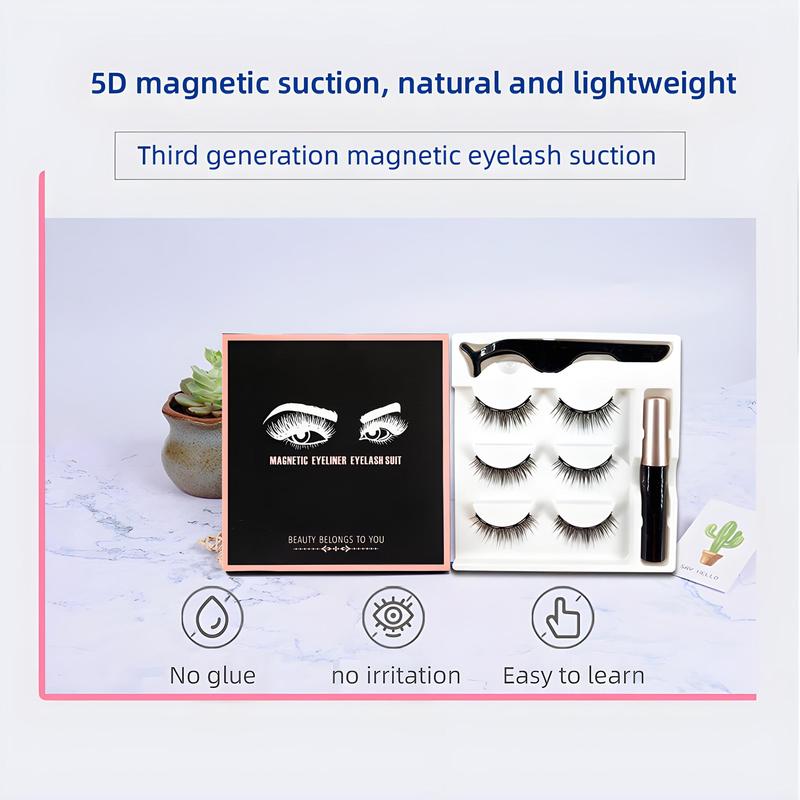 Eyeliner & Eyelashes Set, 3 Pairs Reusable Natural Look Eyelash Extensions with Accessories, Self Grafting Curl Eyelashes, Eye Makeup Product for Women & Girls