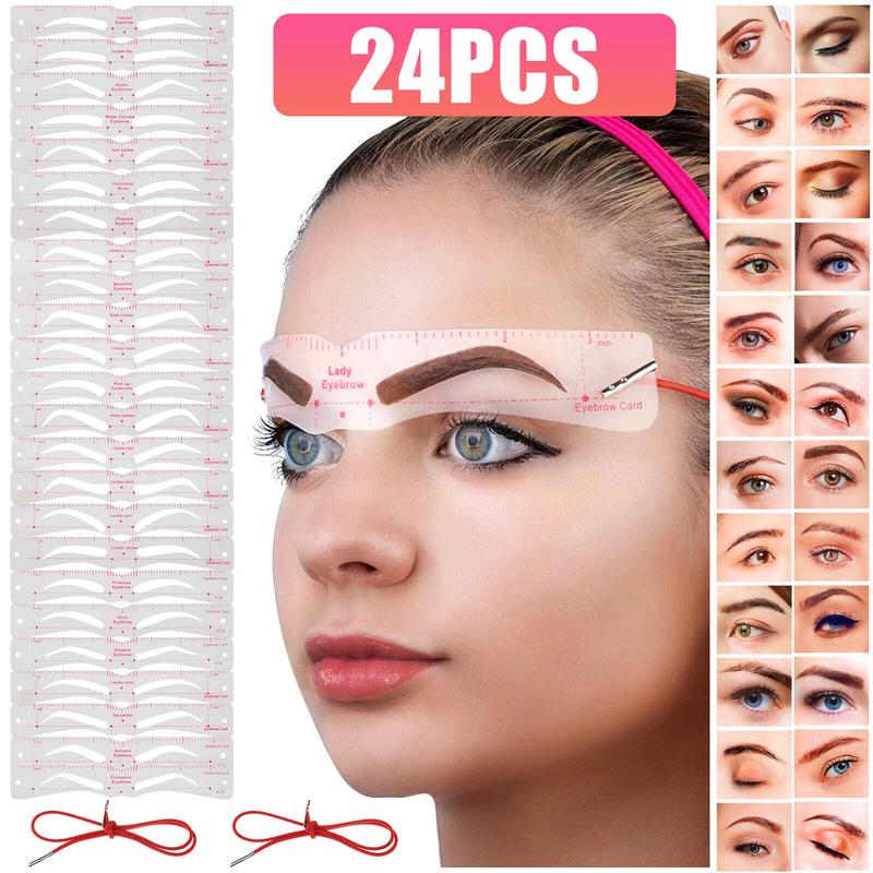 24Pcs Styles Eyebrow Shaping Stencils Grooming Shaper Template Makeup Tool Kit