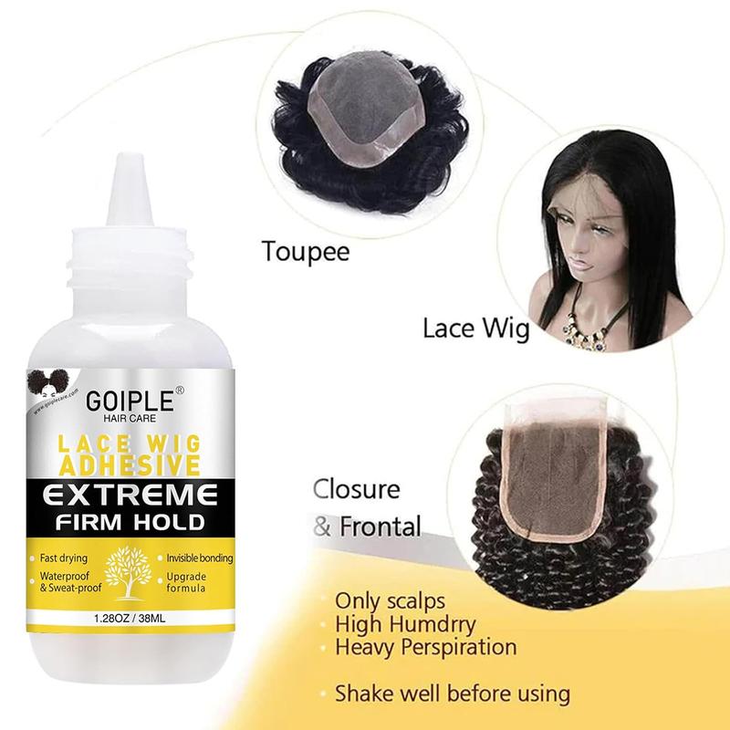 Strong Hold Lace Front Wig Glue - Waterproof Wig Adhesive with Remover, Hair Wax Stick, Elastic Band, and Styling Tools