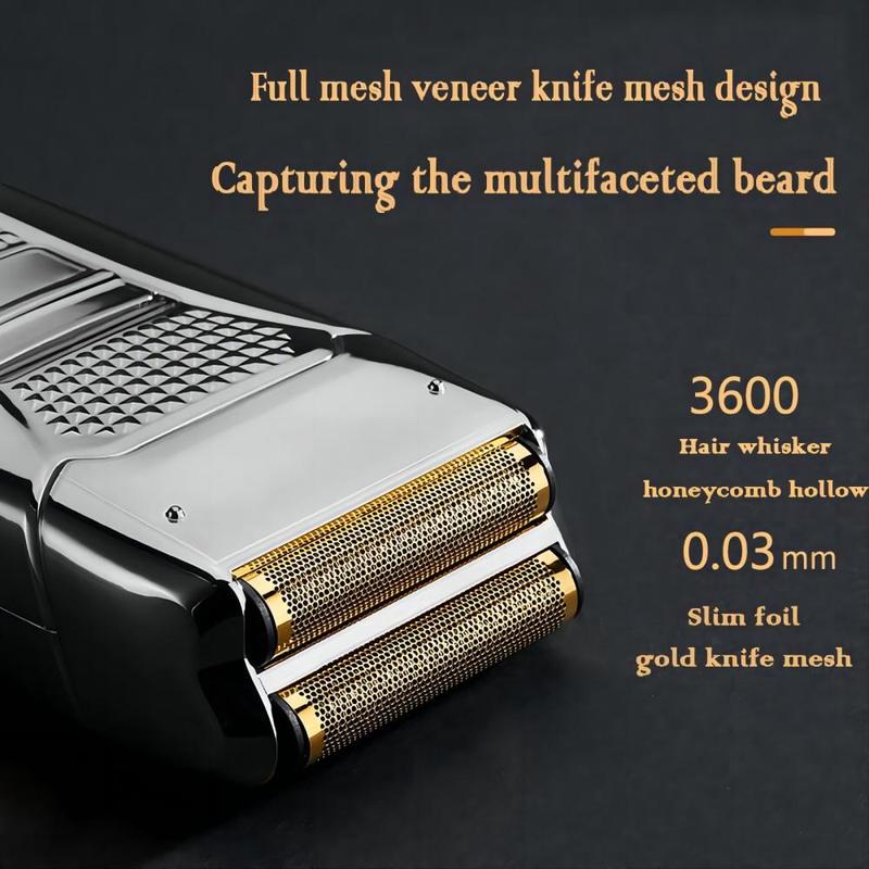 Electric Shaver for Hair and Beard, Full Mesh Veneer Knife Mesh Design, 1 Count Rechargeable Shaver with Dual Heads, Mens Grooming Kit, Trimmer for Men Barber Hair Salon