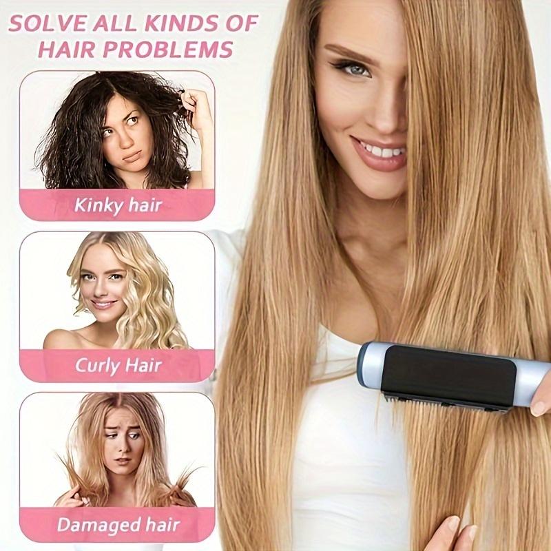 1pcs Hair Straightener Comb-Flat Iron Hair Attachment, Flat Iron Comb Attachment Clip On, Professional Or Home Use Compact Hair Styling Tool, Styling Efficiency & Safety, Christmas Gifts (Pink Black) Rechargeable Portable