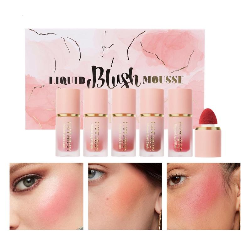 Long Lasting Liquid Blush Palette, 5 Counts set Matte Blush For Daily Makeup, Natural Look Blush, Lightweight Soft Color Shadow, Christmas Gift