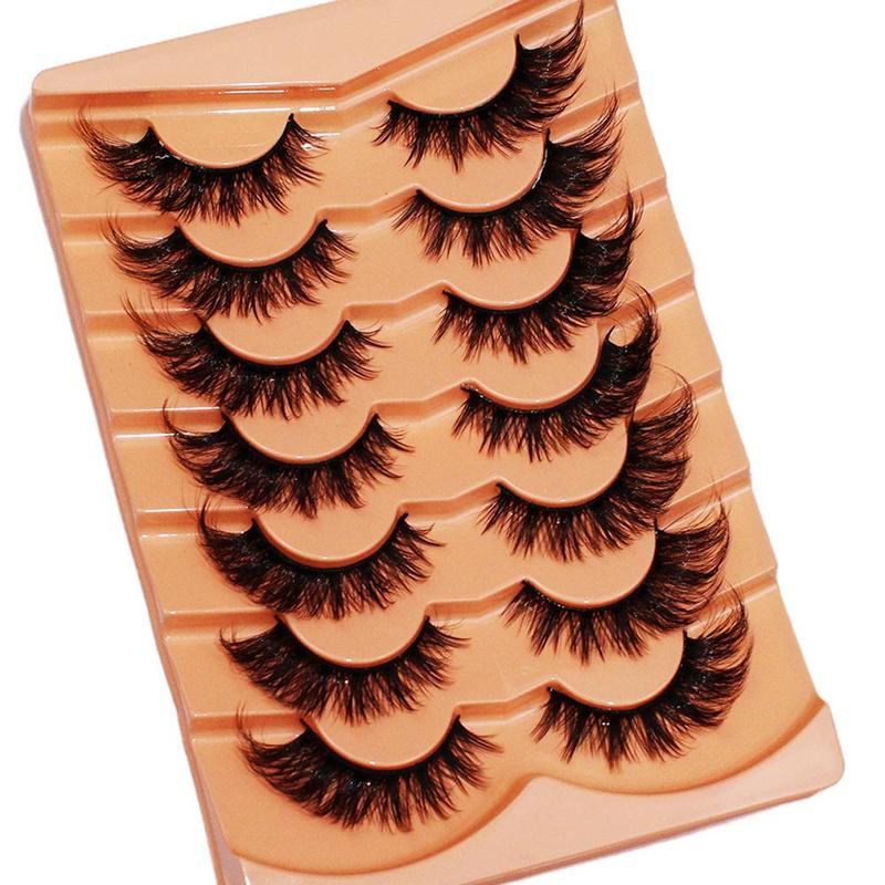 Wispy Cat Eye False Eyelashes, 7 Pairs Natural Curling Eye Makeup Strip Lashes, Full Volume Eyelash for Lashes Extensions