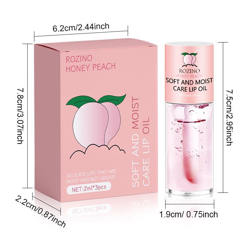 Peach Moisturizing Lip Oil, 3 Counts set Long Lasting Moisturizing Lip Oil, Hydrating Lip Oil, Lip Care Product for Women & Girls, Christmas Gift