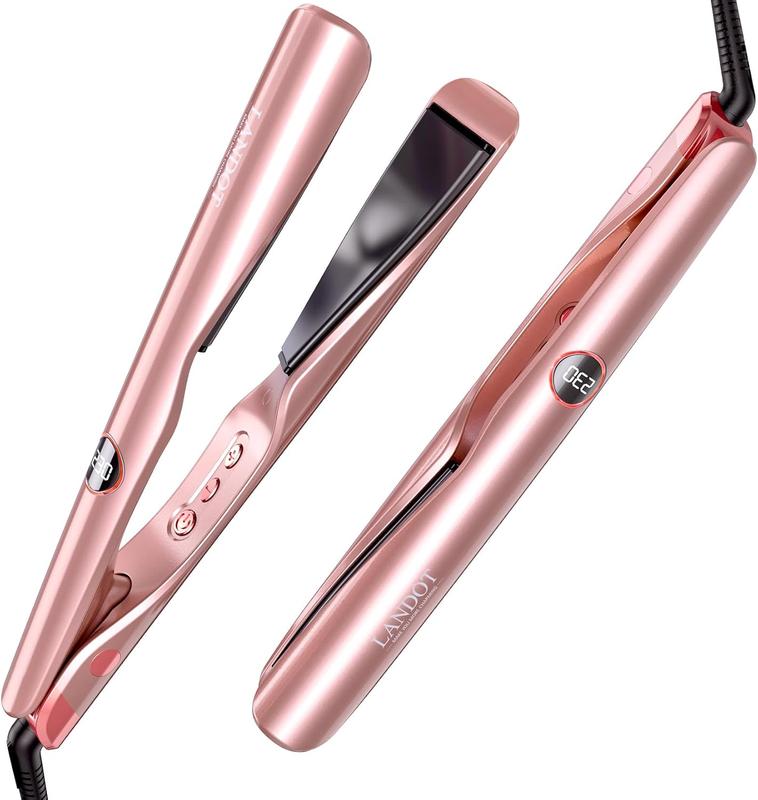 LANDOT 2 in 1 Hair Straightener Flat Curling Iron Smooth Titanium  Comfort Curler 