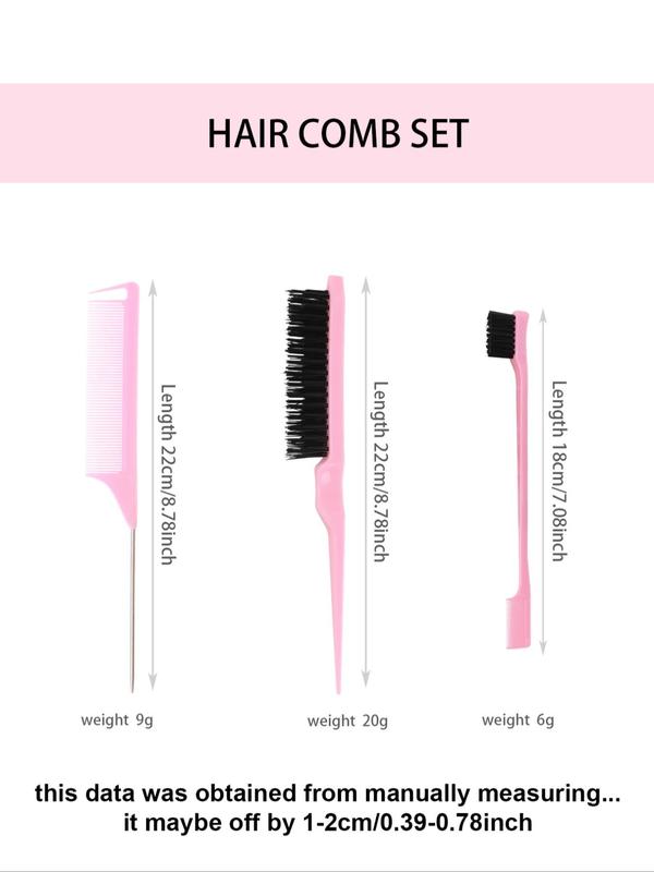 Hair Styling Comb Set, 3pcs Hair Styling Comb Set, Teasing Hair Brush, Rat Tail Comb, Double Sided Edge & Back Brushing, Combing, Slicking Hair for Women Baby Hair for Women Baby Hair