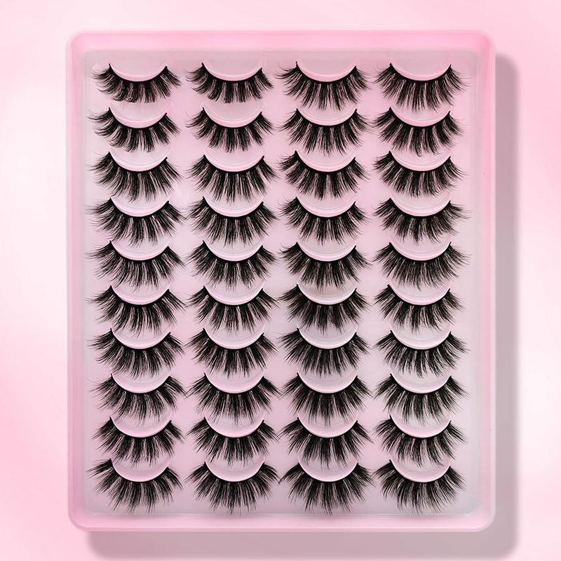 Fluffy False Eyelashes, 20 Pairs Natural Faux Cluster Lashes, Volumized False Eyelashes for Women Girls Eye Makeup Enhancement