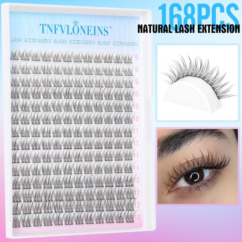 Natural Lash Extension Kit 168Pcs Lash Clusters Kit Wispy Eyelash Extensions 9-12MM Individual Lashes Extensions Makeup Cosmetic