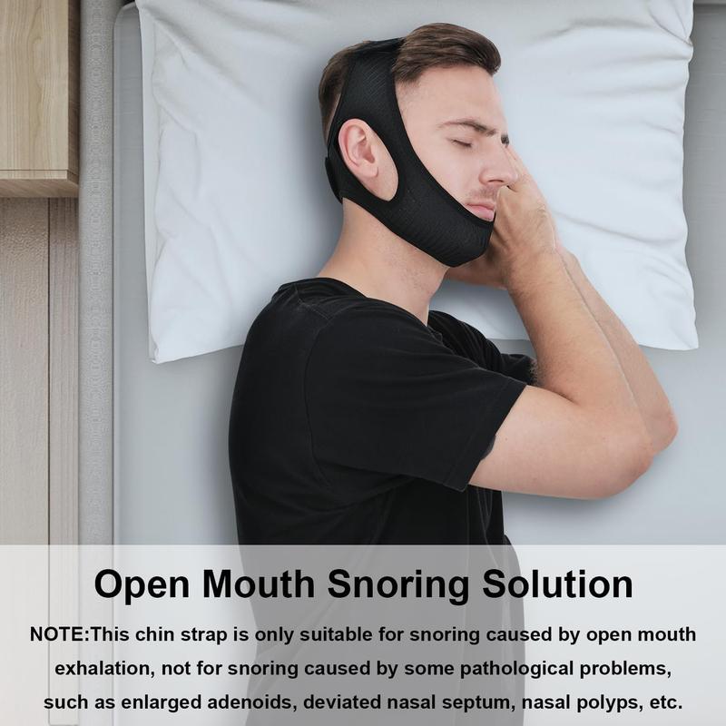 Anti Snore Chin Strap, Snoring Solution Effective, Adjustable and Breathable Stop Snoring Head Band for Men Women, Black Comfort Comfort Lightweight