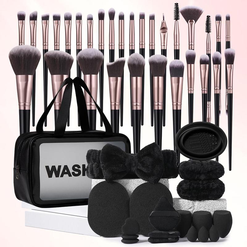 Makeup Tool Set with Storage Bag, 49pcs set Makeup Brush & Powder Puff & Sponge & Hairband & Makeup Brush Cleaning Tool, Cosmetic Brush Set for Beginners, Makeup Brushes Set, Christmas Gift