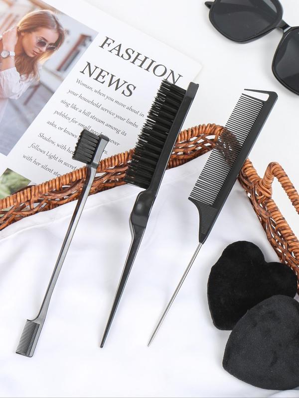 Hair Styling Comb Set, 3pcs Hair Styling Comb Set, Teasing Hair Brush, Rat Tail Comb, Double Sided Edge & Back Brushing, Combing, Slicking Hair for Women Baby Hair for Women Baby Hair