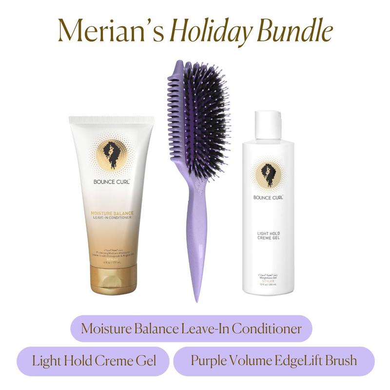 Merian's Holiday Bundle (Bounce Curl Light Hold Creme Gel, Leave in Conditioner, Define EdgeLift Brush) Curly, Wavy, Coily Hair