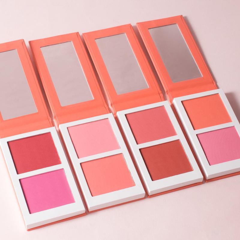 2-Color Blush Palette, Long Lasting Pigmented Matte Blush Palette, Smooth Cheeks Contour Pressed Powder Blusher, Lightweight Cosmetic Gift for Summer Makeup