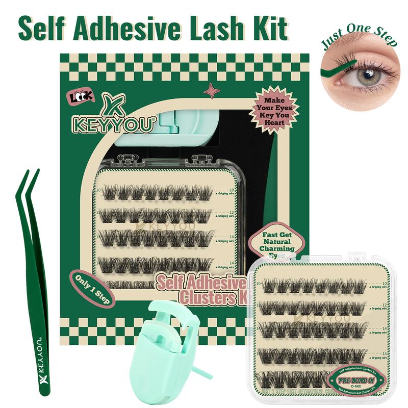 BlackFriday KEYYOU Self-Adhesive Lash Clusters Kit Natural Waterproof Long-Lasting Lash Extension with Eyelash Curler Lash Applicator Just One Step