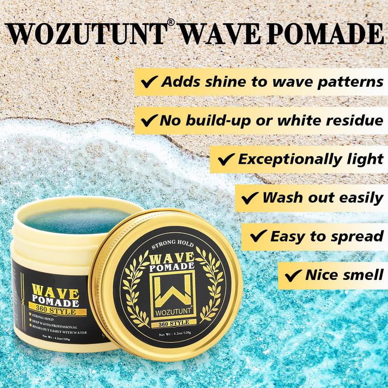 Shea Butter Wave Pomade, Strong Hold Hair Styling Cream for Natural Look Hair Waves, Professional Hair Styling Product for Men