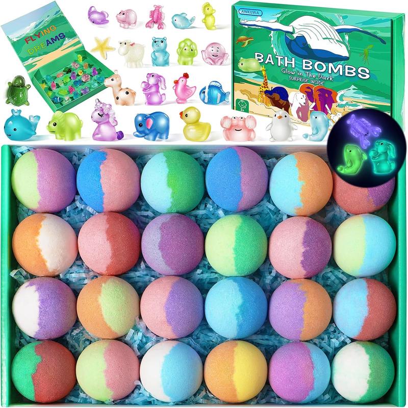 Bath Bombs for Kids with Toys Inside - 24 Pack Kids Bath Bombs with Glow in The Dark Bath Toys Inside, Natural Organic Bubble Bath Fizzy Bath Bombs for Girls Boys, Birthday Gifts for Kids