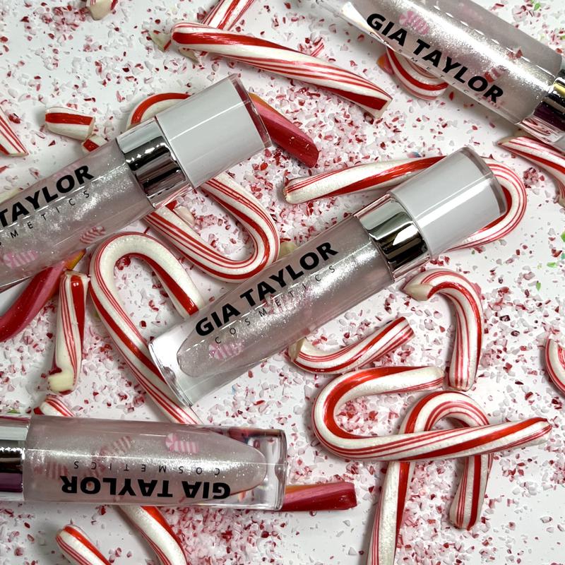 Candy Cane Lipgloss   Christmas lipgloss makeup   peppermint lipgloss minty lipgloss   sparkly clear lipgloss vegan cruelty free non sticky and moisturizing lipgloss