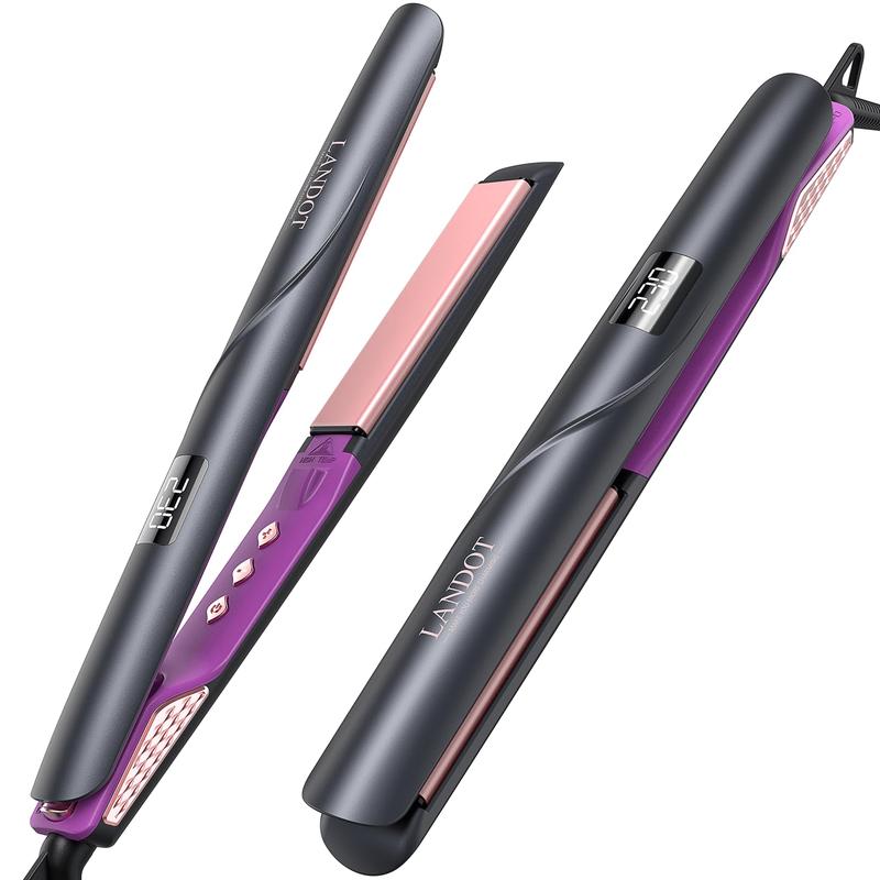 Straightener and Curler 2 in 1 - Professional Ceramic Straightening Curling Iron for Straighten Curl Wave Hair - Dual Voltage 12 Digital Heat Settings| QF-Z300 | landot Smooth Adjustable