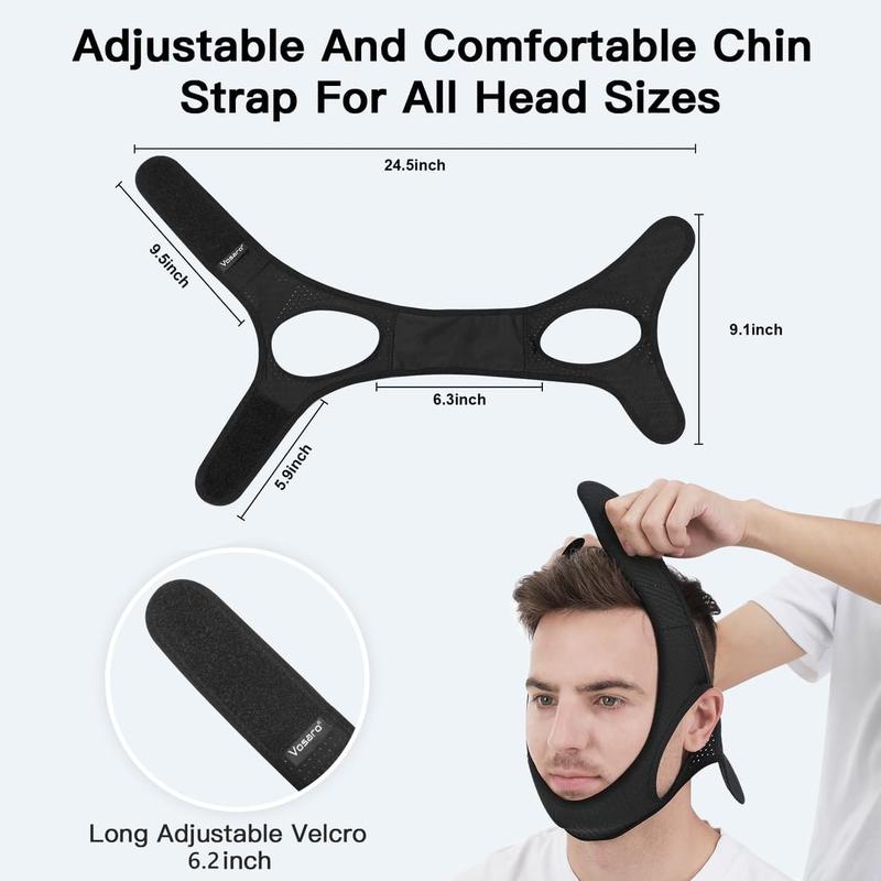 Anti Snore Chin Strap, Snoring Solution Effective, Adjustable and Breathable Stop Snoring Head Band for Men Women, Black Comfort Comfort Lightweight