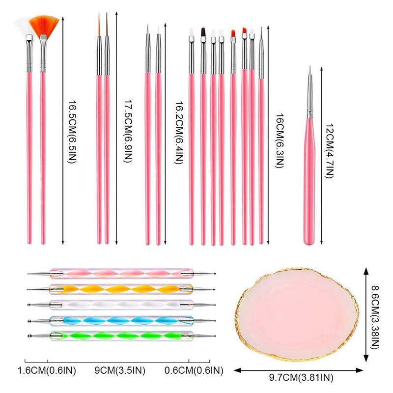 Nail Art Brush Set, 21pcs set Nail Art Painting Brush & Dot Pen & Palette, Professional Manicure Tool for Home & Salon Use, Christmas Gift