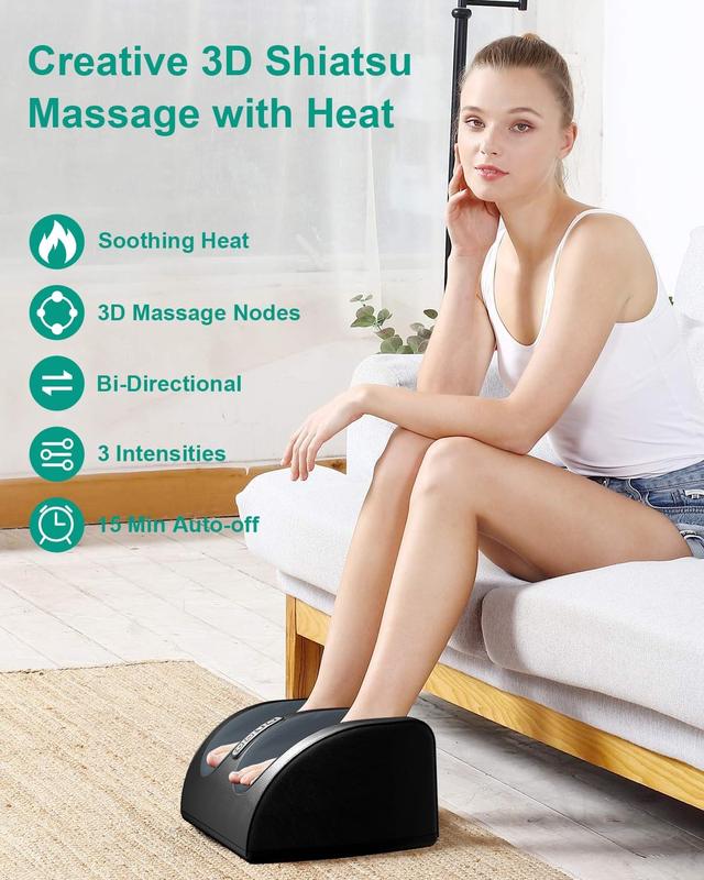 Shiatsu Foot Massager Machine with Heat, Foot and Calf Massager with Massage Roller, Deep Tissue Massager for Foot Massage and Calf Massage, Gifts for Mom & Dad