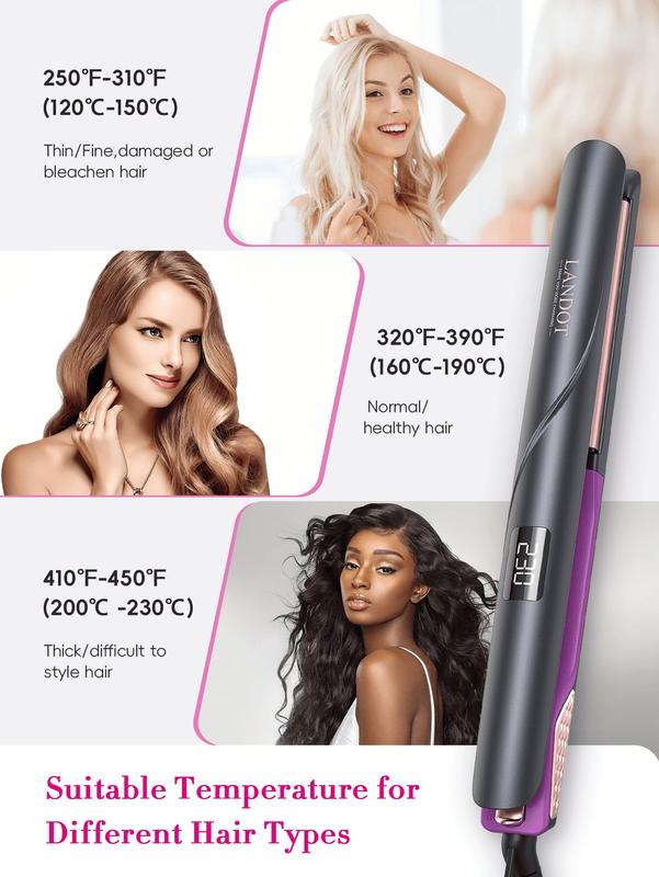 Straightener and Curler 2 in 1 - Professional Ceramic Straightening Curling Iron for Straighten Curl Wave Hair - Dual Voltage 12 Digital Heat Settings| QF-Z300 | landot Smooth Adjustable