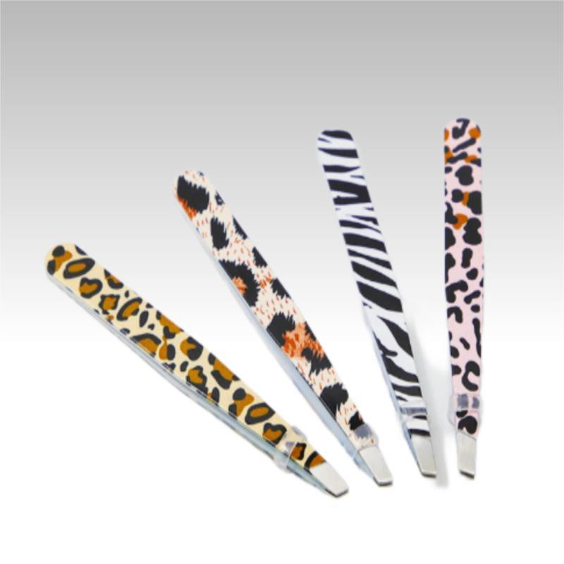 Leopard Pattern Tweezers Set, 4 Counts set Slanted Eyebrow Tweezers, Multifunctional Makeup Tools for Women & Girls