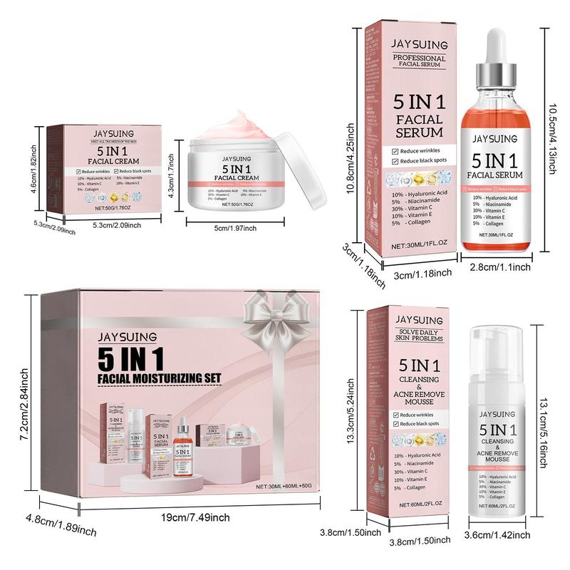 5 in 1 Skin Care Kit, 1 Set Skincare Kit, Includes Moisturizing Facial Cream & Serum & Cleanser, Hydrating Skin Care Tool