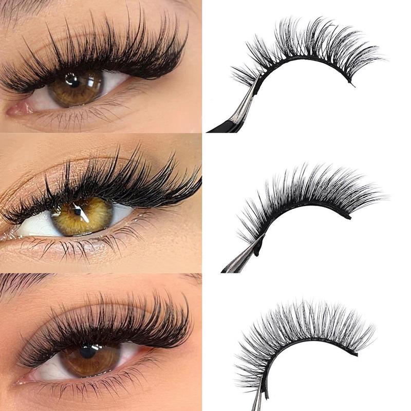 Self-adhesive False Eyelashes Set, 3 Pairs Lightweight Reusable Natural & Fluffy Lashes, Easy Application for Beginners