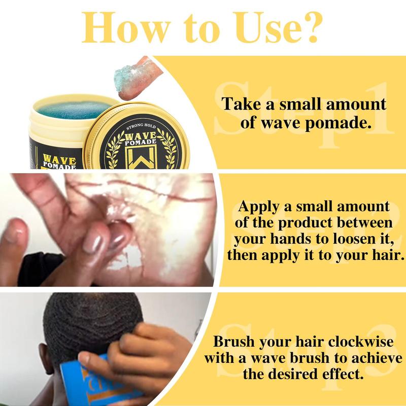 Shea Butter Wave Pomade, Strong Hold Hair Styling Cream for Natural Look Hair Waves, Professional Hair Styling Product for Men