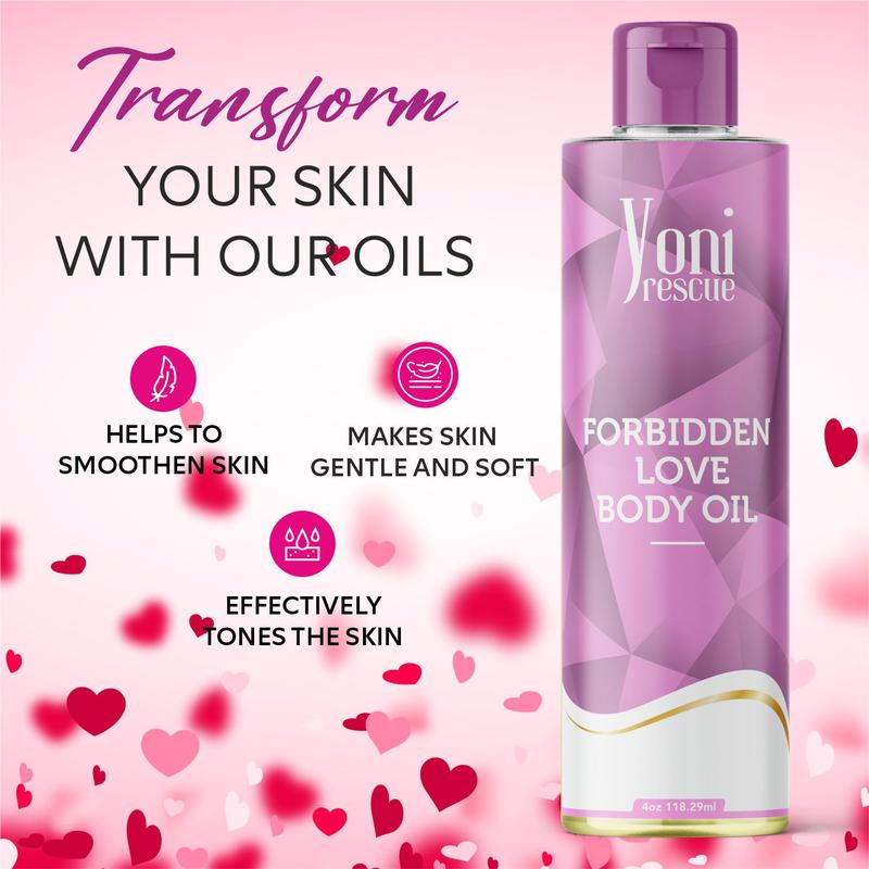 Forbidden Love Body Oil, 4oz, with Apricot, Jojoba, Avocado Oils & Vitamin E Oil, Fast-Absorbing, Nourishes and Hydrates Skin, Skin Repair, Body Care, Ideal for All Skin Types, Heavenly Lilac Fragrance Moisturizer by Yoni Rescue