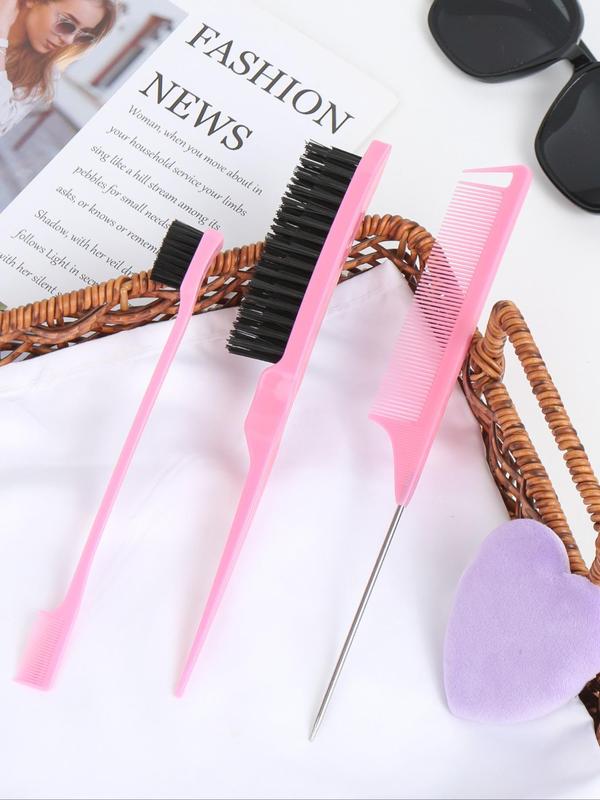 Hair Styling Comb Set, 3pcs Hair Styling Comb Set, Teasing Hair Brush, Rat Tail Comb, Double Sided Edge & Back Brushing, Combing, Slicking Hair for Women Baby Hair for Women Baby Hair