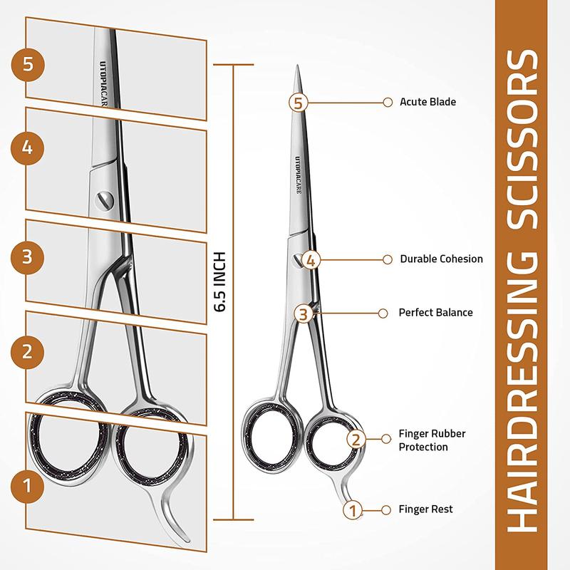 Utopia Care Hair Cutting and Hairdressing Scissors 6.5 Inch, Premium Stainless Steel Shears with Smooth Razor & Sharp Edge Blades, for Salons, Men & Women, Kids, Adults, & Pets - Silver Utopia Care