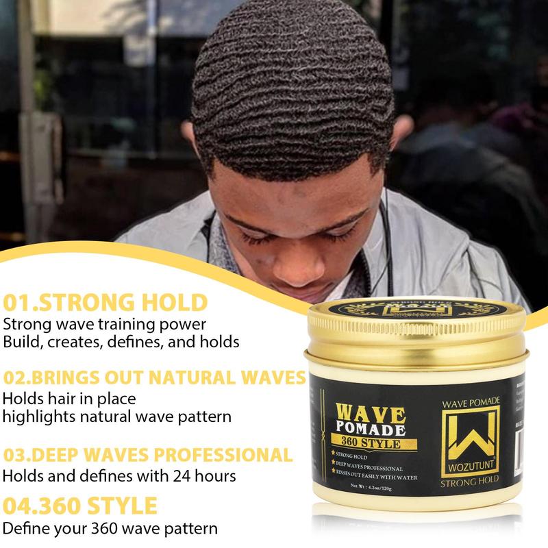 Shea Butter Wave Pomade, Strong Hold Hair Styling Cream for Natural Look Hair Waves, Professional Hair Styling Product for Men