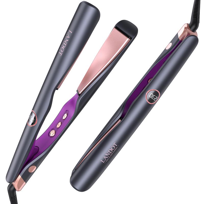 LANDOT 2 in 1 Hair Straightener Flat Curling Iron Smooth Titanium  Comfort Curler 