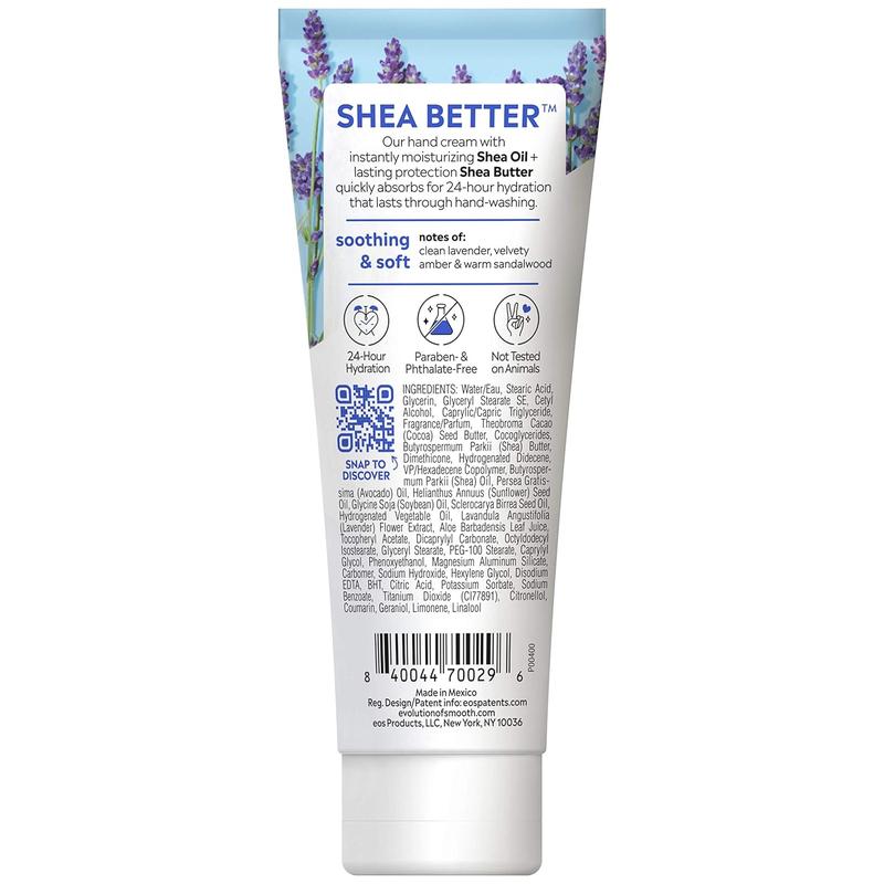 Eos Shea Better Hand Cream- Lavender, 24-Hour Hydration, Lasts through Hand-Washing, Skin Care Lotion with Shea Butter, 2.5 Fl Oz eos