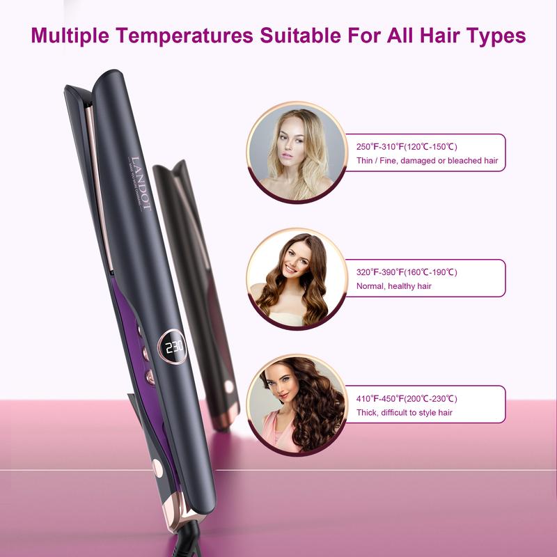 LANDOT 2 in 1 Hair Straightener Flat Curling Iron Smooth Titanium  Comfort Curler 