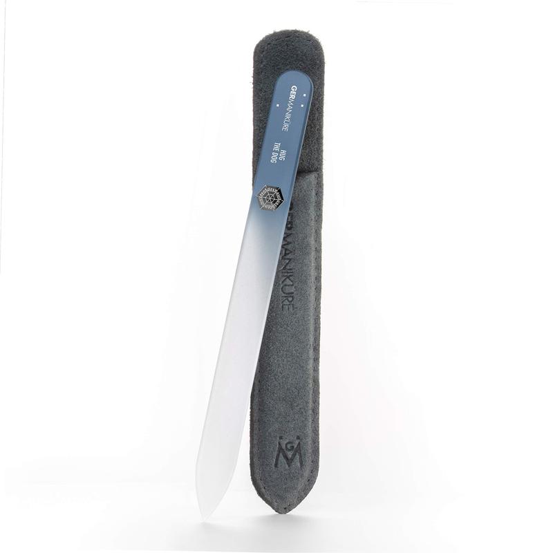 GERMANIKURE Crystal Glass Nail File in Suede Leather Case, Ethically Made in Czech Republic - Professional Manicure & Pedicure Products for Easy Shaping of Natural Nails