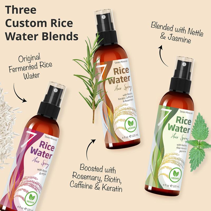 Seven Minerals Rice Water for Hair - Rosemary, Biotin, Keratin Vegan Non-Greasy Spray Naturally Thicker, Longer, Nourishing Haircare Blend Restore