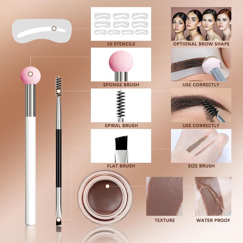 Eye Brow Makeup Kit, 1 Set Easy Coloring High Pigment Eyebrow Cream with Eye Brow Coloring Stencils & Eye Brows Brushes, Waterproof Eyebrow Tinted Cream