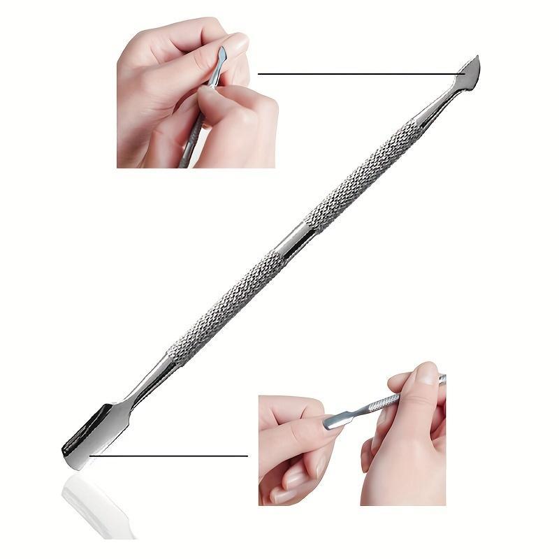 Stainless Steel Double-ended Nail Art Cuticle Pusher Set, 4 Counts set Nail Care Tool, Nail Art Tool for Women & Girls