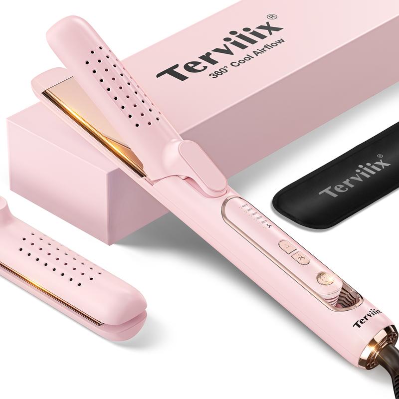 Terviiix Airflow Styler, Hair Straightener & Curling Iron 2 in 1, 5 Adjustable Temperature Curler Titanium