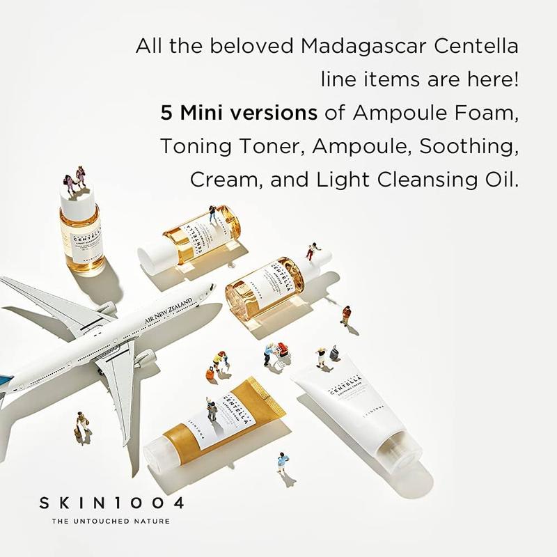 SKIN1004 Madagascar Centella Travel Kit Toner, Ampoule, Soothing Cream, Cleansing Oil, Ampoule Foam, Basic Skincare Box Korean Luxury Set Radiant Skin Repair Comfort