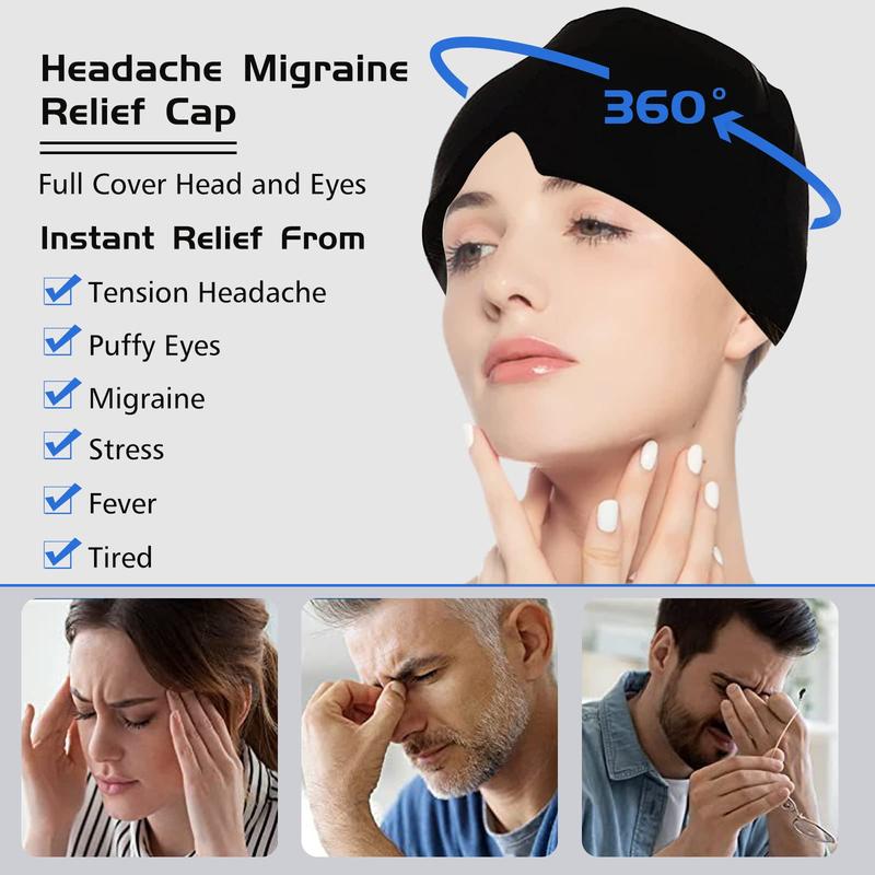 Migraine Relief Gel Cap, 1 Count 360 Degree Hot Cold Compression Head Coverage Sleep Mask, Stretchable Physiotherapy Eye Mask