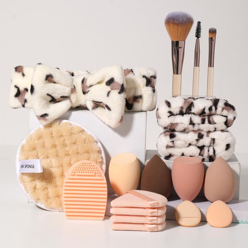 Summer Makeup Tool Set, 18pcs set Sponge & Mini Powder Puffs & Triangular Puff & Cleaning Mat & Brush & Headband & Wristband & Face Puff, Cruel Summer, Makeup Products, Christmas, Christmas Gift