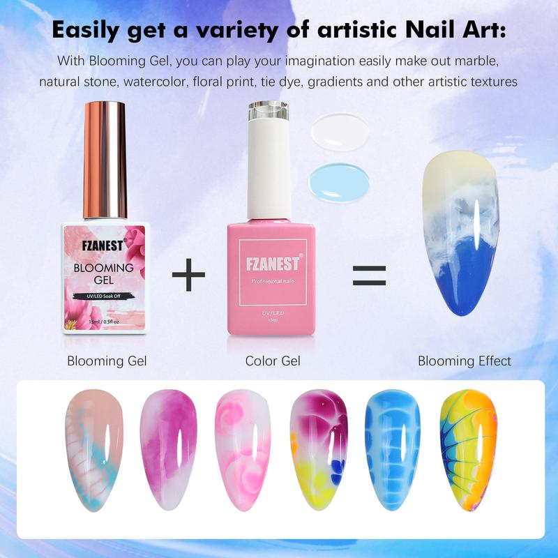 FZANEST Clear Blooming Gel 15ml UV LED Blossom Gel Polish For Spreading Effect Marble Natural Stone Gel Nail Polish Soak Off Nail Art Nail Care.